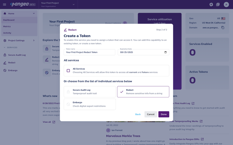 Create token dialog