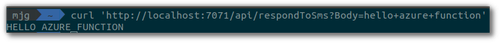 Screenshot of the curl command from the prose, with output in all-caps.