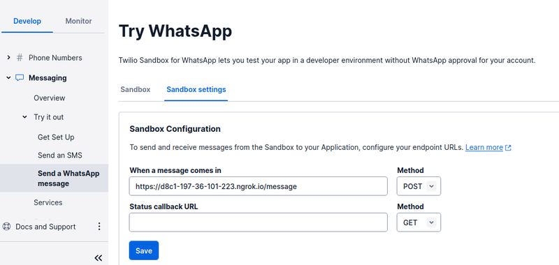 Twilio sandbox webhook
