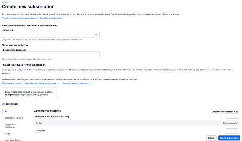 Create New Subscription