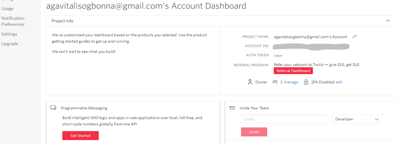 Twilio console