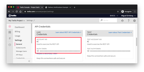 twilio account sid and auth token
