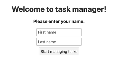 A form with a text box to enter your first name, a text box to enter your last name and a button to submit the form. Both text boxes are empty..