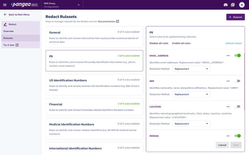 Configure Redact Ruleset