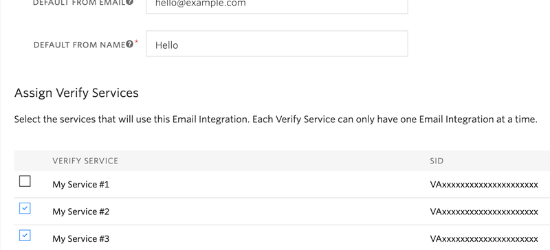 select verify services from email integrations