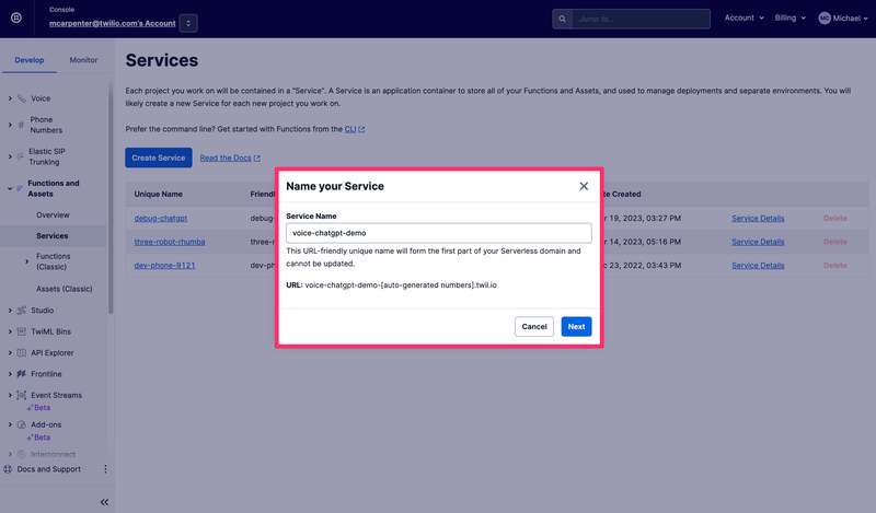 Twilio Voice ChatGPT Demo Name Service