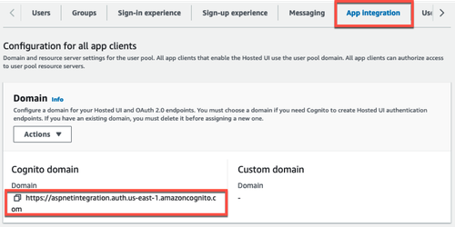 Record the domain name for the Cognito hosted IU.