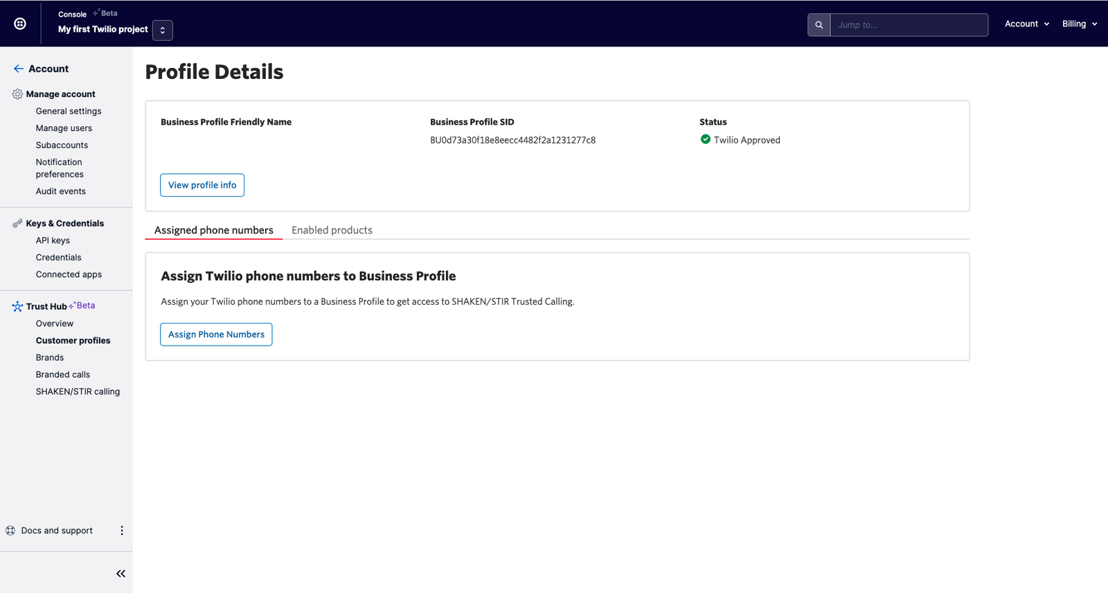 Console: Create a Primary Customer Profile | Twilio
