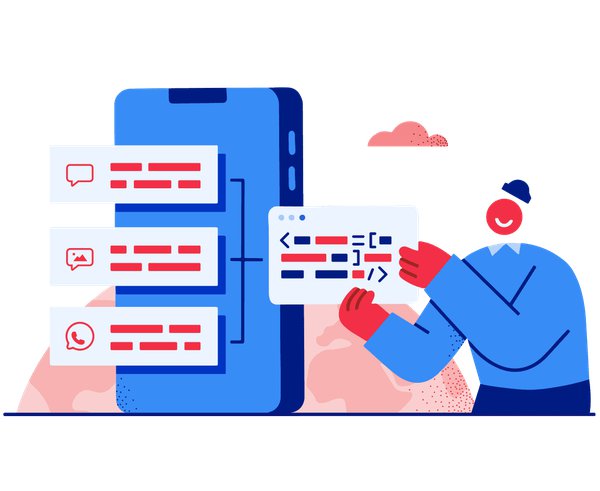 Illustration einer Person, die eine programmierbare API verwendet, um eine Verbindung über die bevorzugten Kanäle herzustellen