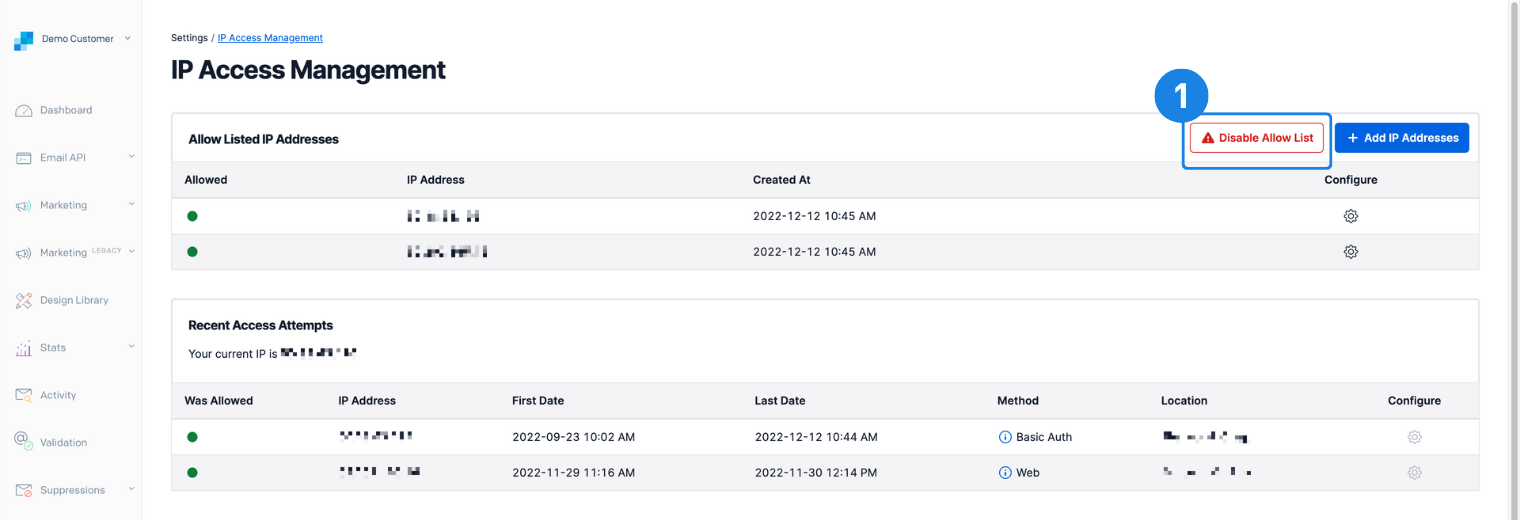 Disable IP Access Management