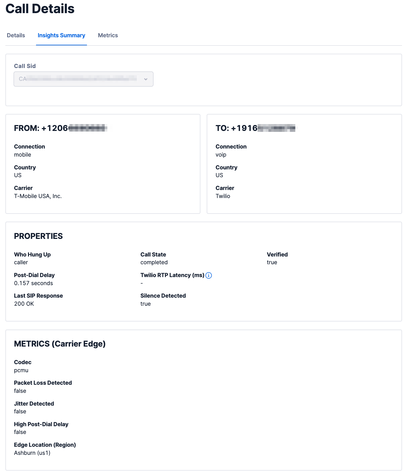 Call Summary - Voice Insights | Twilio