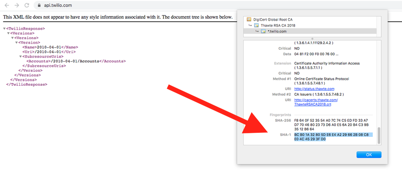 SHA-1 fingerprint for api.twilio.com in Chrome
